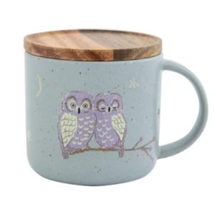 CDF ètendue 美濃燒木蓋杯子 - 藍色貓頭鷹款正面 帶木蓋